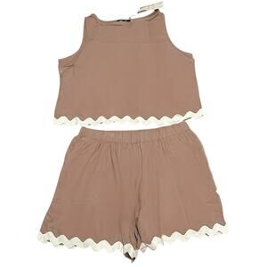 BTFBM Ric Rac Trim Tank Top and Shorts Set Women’s Size M Brown NWT
